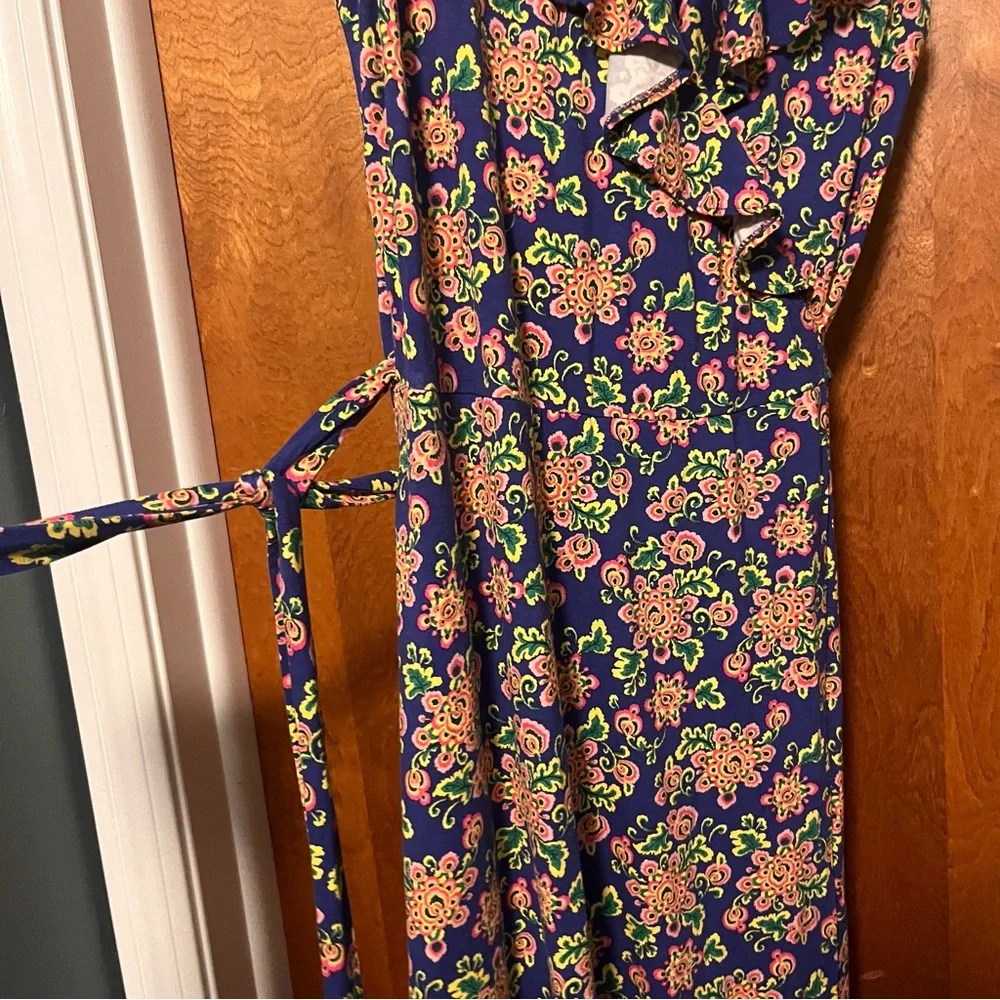 Boden Saskia Medallion Print Ruffle Knit Maxi Dress. Size 8.